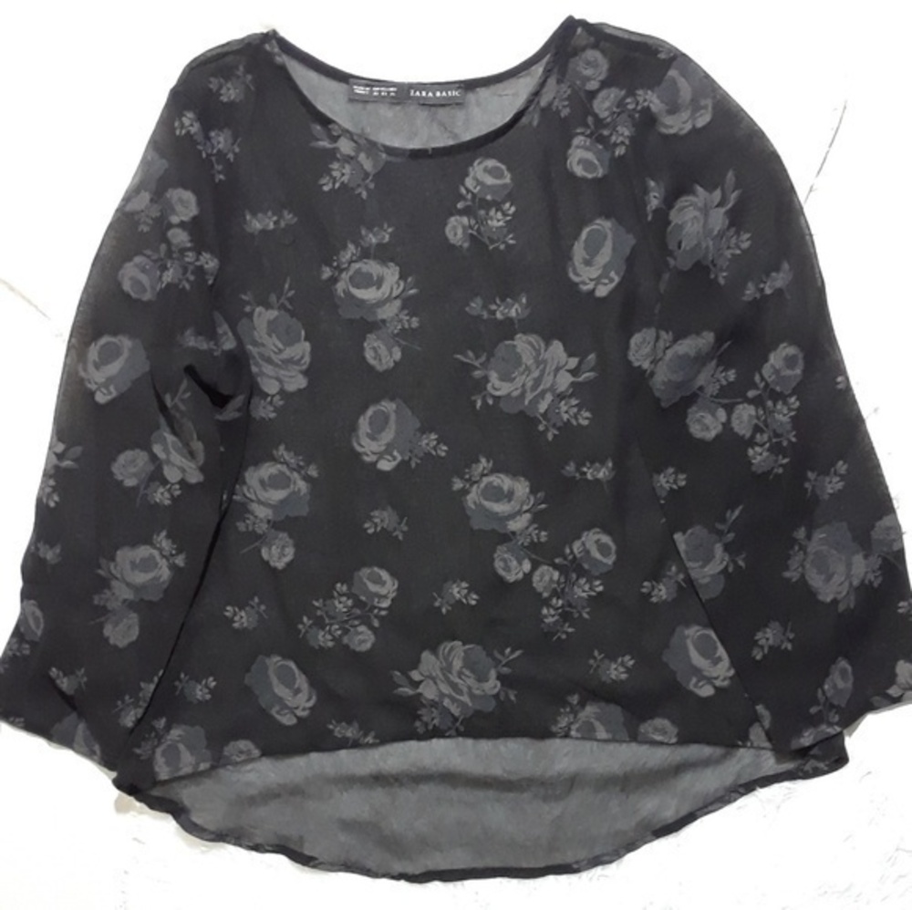 Zara Floral Hi-lo Pull-Over Shirt-Size XS